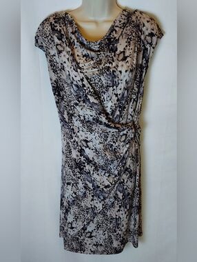 Calvin Klein Taupe and Black Animal-Print Midi Dress